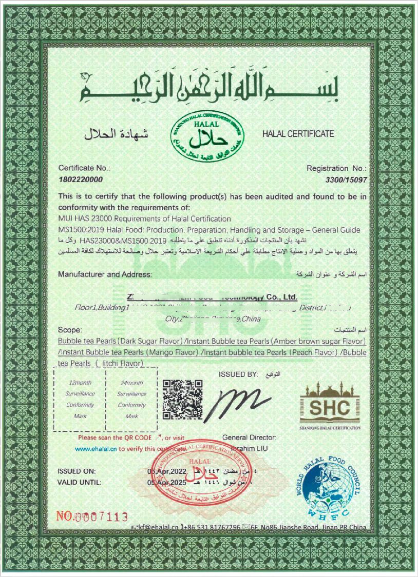 Halal certification issued by an international certification body