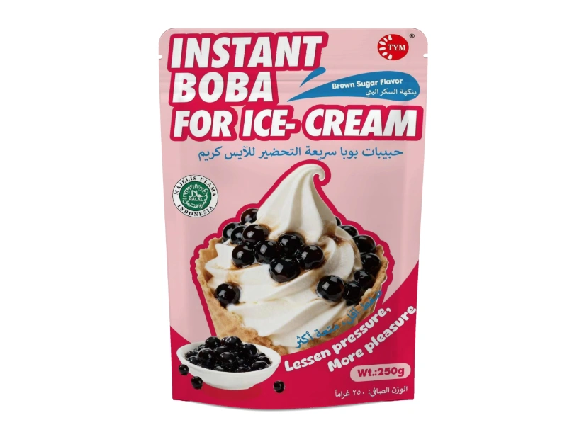 Instant boba for ice cream pack in a dessert context