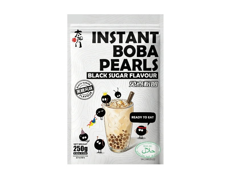 Welong Instant Boba Pearls in black sugar, matcha and taro flavours — 250g retail packs